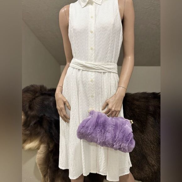 Lilac Handmade Real Rex Rabbit Fur Double Kisslock & Top Handle Purse/Crossbody - Picture 5 of 16
